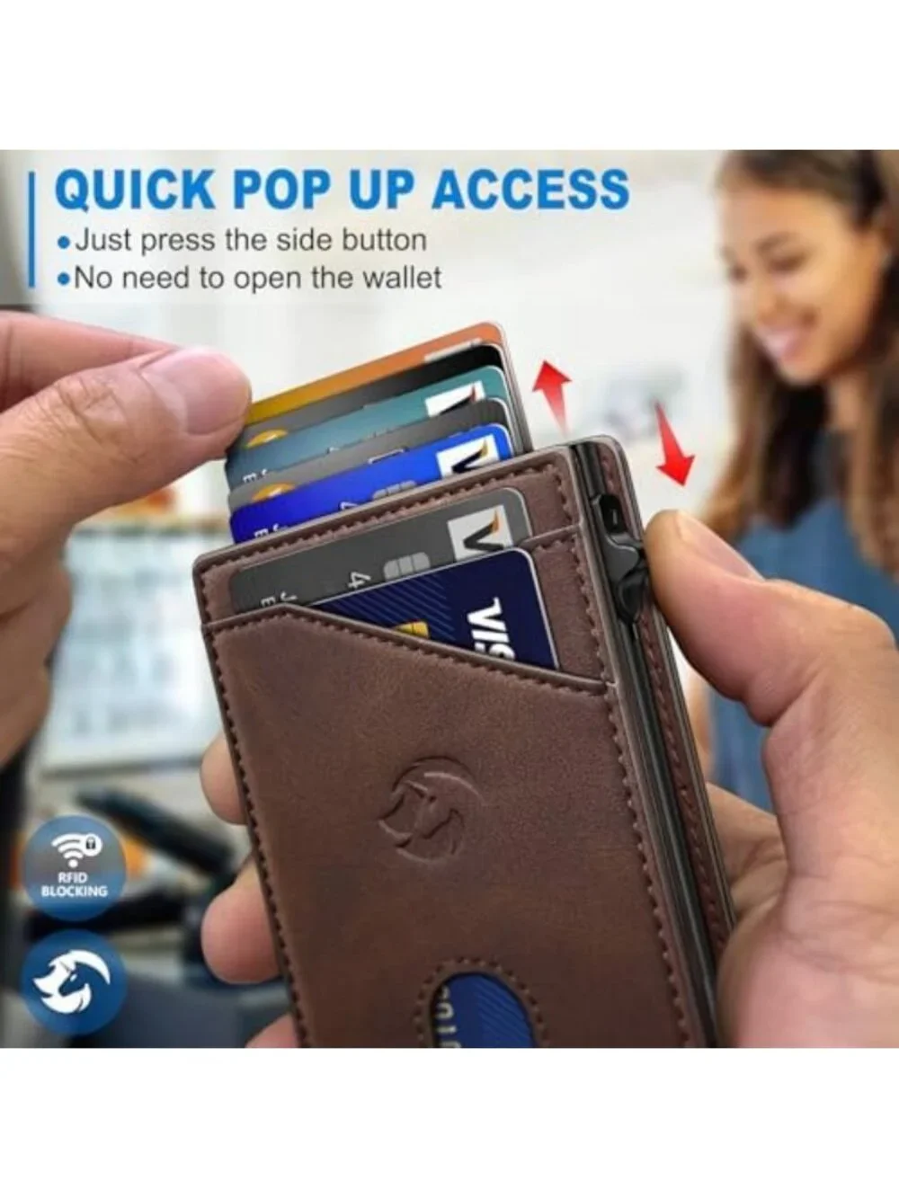 Slim RFID Blocking Wallet for Men, Minimalist Bifold Card Holder with 9 Slots